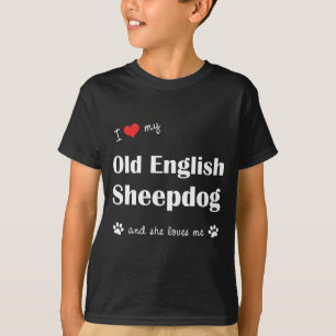 T-shirt J'aime mon vieux chien de berger anglais (le chien