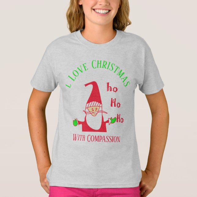 T-shirt J'Aime Noël Avec Compassion HoHoHo! (Devant)