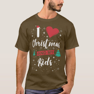 T-shirt J'Aime Noël Et Mes Enfants Je Snowflakes Xmas Tre