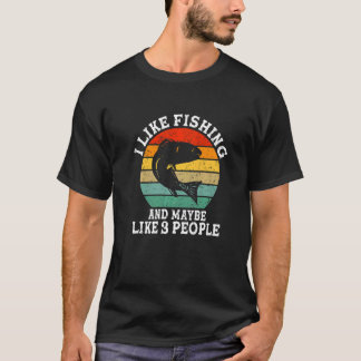 T-shirt J'Aime Pêcher Et Peut-Être 3 Personnes Rétro