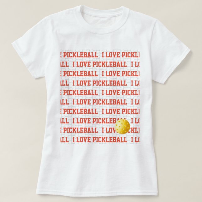 T-shirt J'AIME PICKLEBALL Sports amusant Yellow Ball Net T (Design devant)