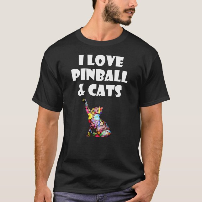 T-shirt J'Aime Pinball Et Chats Cute Kitty Chat Feline Amo (Devant)