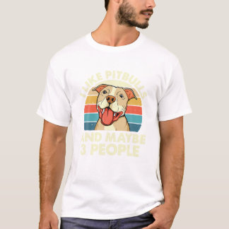T-shirt J'Aime Pitbulles Et Peut-Être 3 Personnes Retro Ch