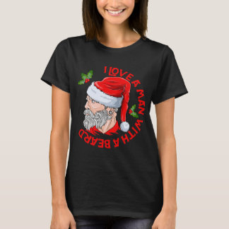 T-shirt J'Aime Un Homme Avec Une Barbe Hipster Père Noël
