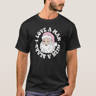 T-shirt J'Aime Un Homme Avec Une Barbe Père Noël Rétro Chr