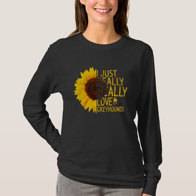 T-shirt J'Aime Vraiment Greyhounds Femmes Hommes Chien Sun (Devant)