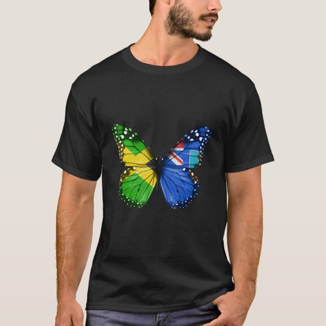 T-shirt Jamaican Montserratian Flag Butterfly (Devant)