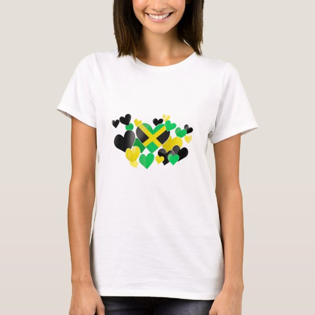 T - Shirt - jamaikanische Farben und Herzen (Vorderseite)