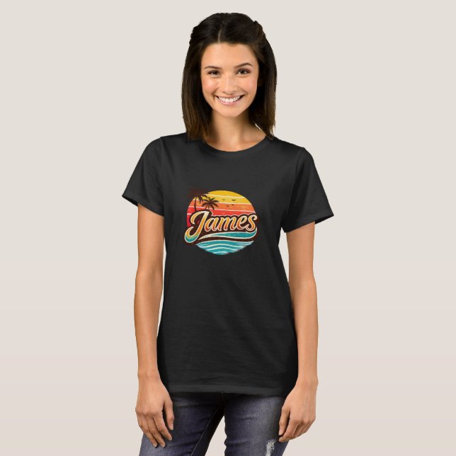 T-shirt James Retro Sunset Tropical Name Design (Devant entier)