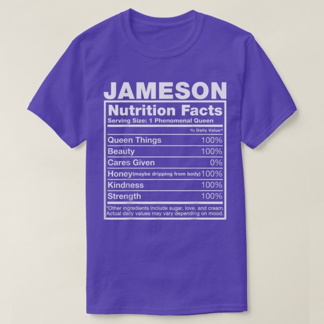 T-shirt Jameson Nutrition FactsJameson Nom Anniversaire (Design devant)
