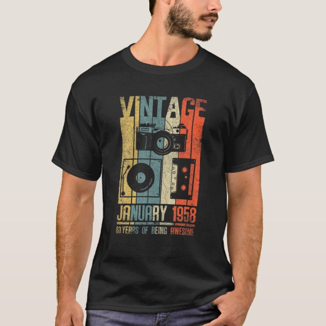 T-shirt Janvier 1958 T 63 Ans 1958 Cadeau d'anniversaire (Devant)