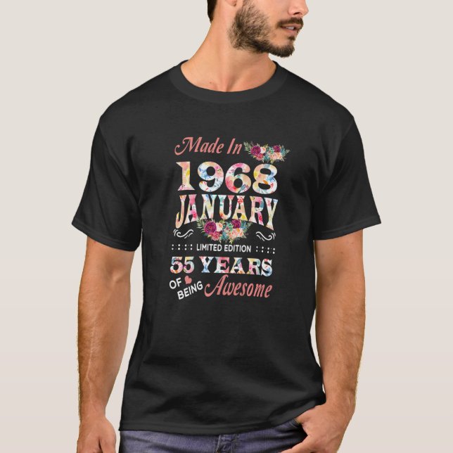 T-shirt Janvier 1968 Fleur 55e anniversaire (Devant)