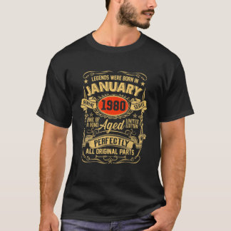 T-shirt Janvier 1980 42E Cadeau Anniversaire 42 Ans Hommes