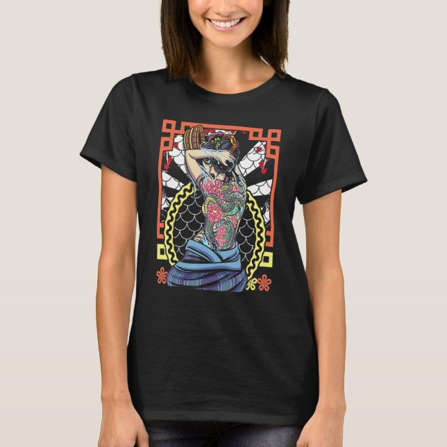 T-shirt Japanese Artwork Geisha Snake Flower (Devant)