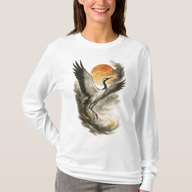 T-shirt 【Japanese Crane Moon Long Sleeve T-Shirt】 (Devant)