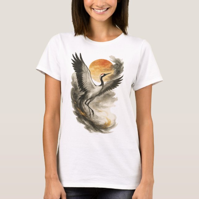 T-shirt 【Japanese Crane Spirit Art Women’s T-Shirt】 (Devant)