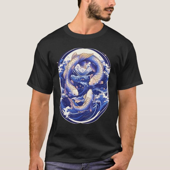 T-shirt Japanese Koi Fish Ocean Wave Tattoo Symbolism Sere (Devant)