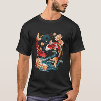 T-shirt Japanese Koi Fish Vintage Lotus Flowers