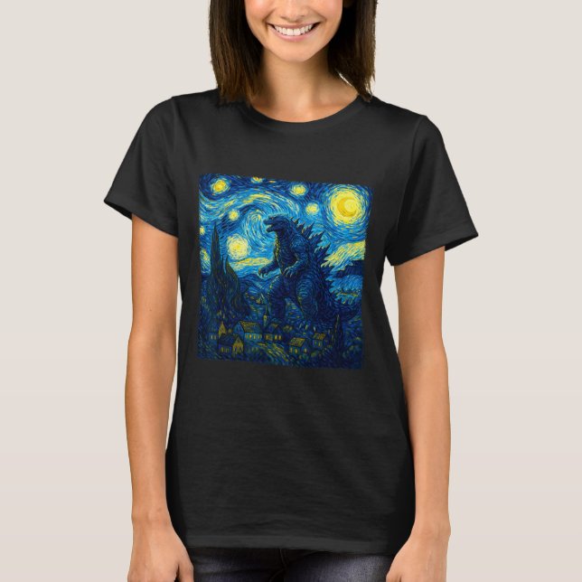 T-shirt Japanese Monster Kaiju Van Gogh Starry Night  (Devant)