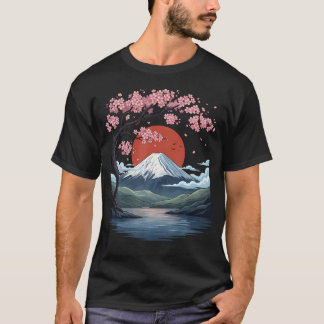 T-shirt Japanese Sakura Mount Fuji Landscape Vintage