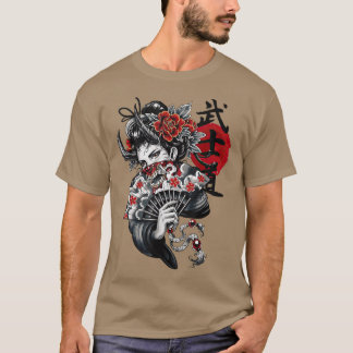 T-shirt Japanese Samurai Girl and Vintage Sakura Cherry Bl