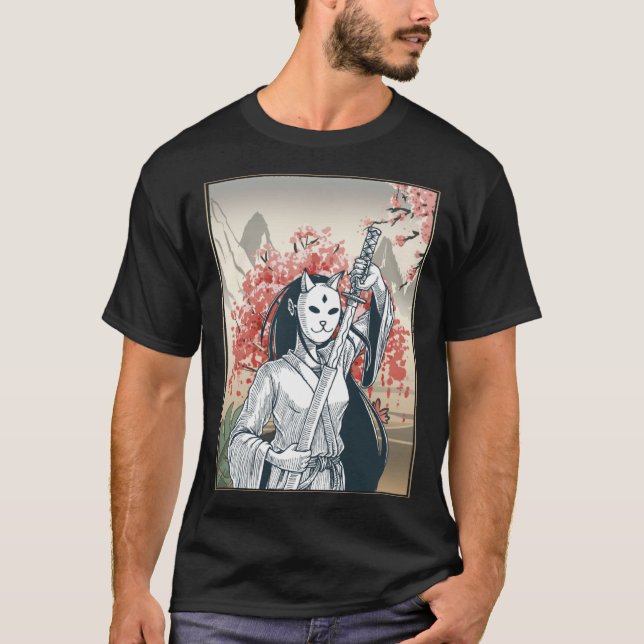 T-shirt Japanese Samurai Japanese Cherry Blossom Sakura (Devant)