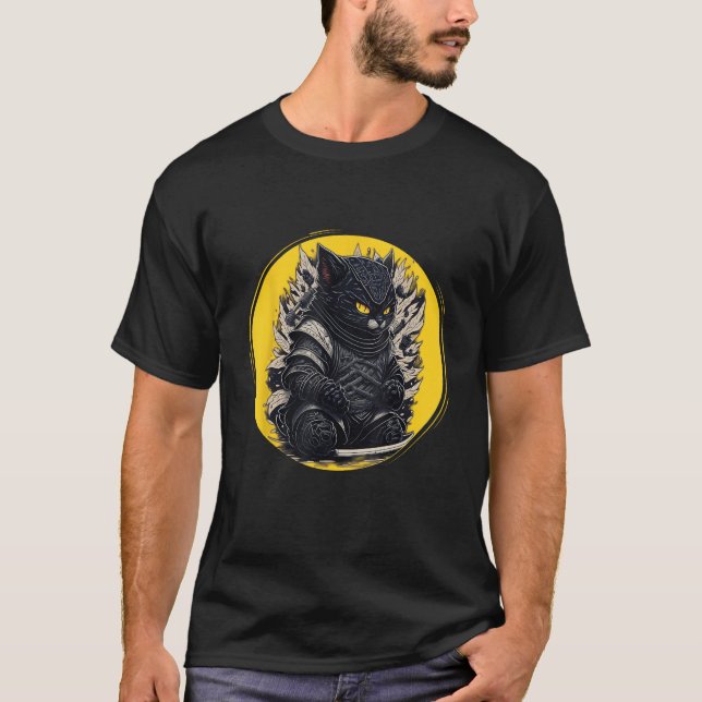 T-shirt Japanese Samurai Ninja Cat (Devant)