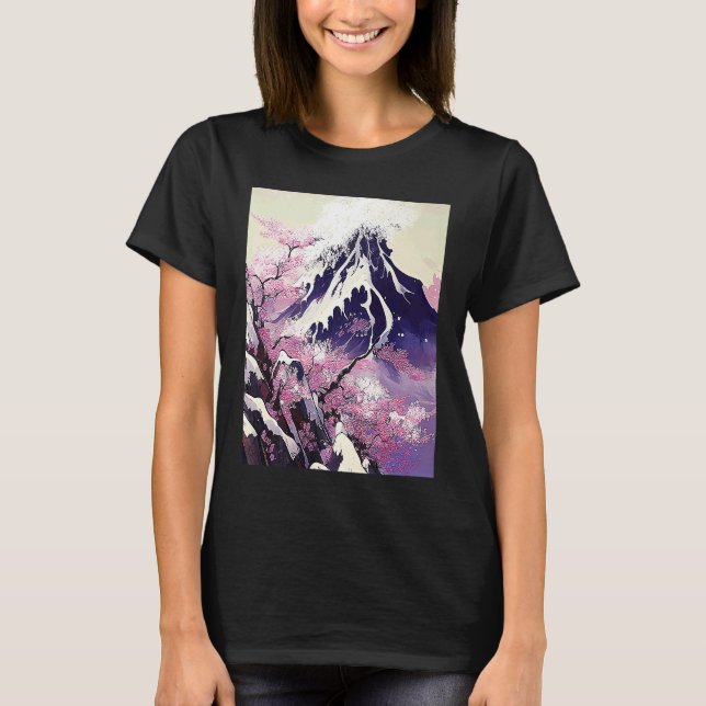 T-shirt japanese snow mountain Cherry Blossom trees (Devant)
