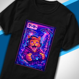 T-shirt Japanese Synthwave Sci Fi UFO Cat Cool Gamer