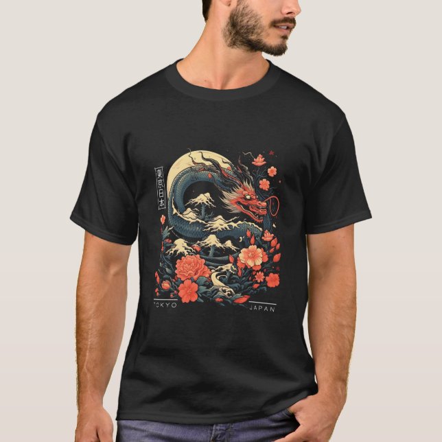 T-shirt Japanese Tokyo Dragon Asian Tattoo 80Â€™S Style (Devant)