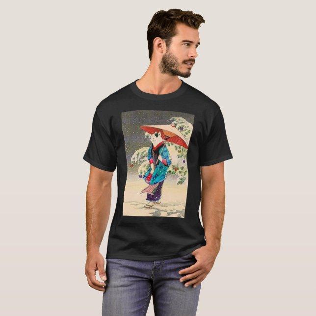 T-shirt Japanese ukiyoe cat christmas (Devant entier)