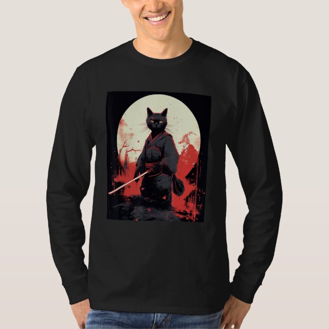 T-shirt Japanese Warrior Cat Ninja Mask Kitsune (Devant)
