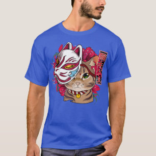 T-shirt Japon Animme Mask Style Samurai Oni Monster Cat Fo
