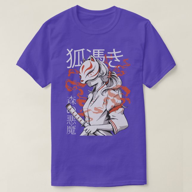 T-shirt Japon Masque Anime Kitsune, Forêt Diable Style Sam (Design devant)