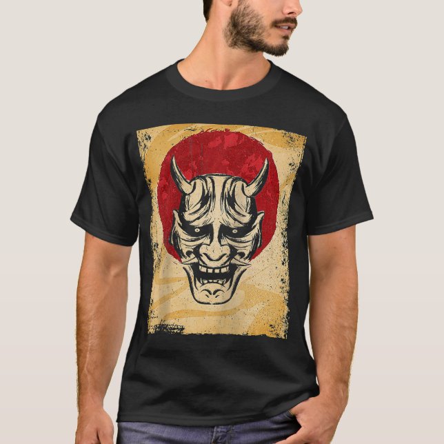 T-shirt Japon Oni Mask Fighter Japonais Retro Raglan 1 (Devant)