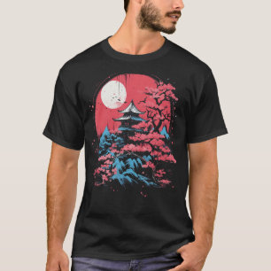 T-shirt Japon Sakura Cerry Blossom Arbre rose Lune Graphiq