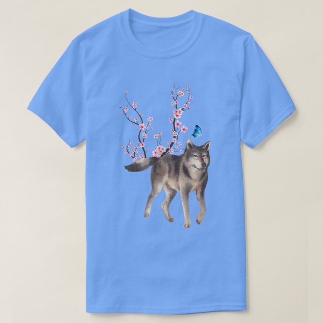 T-shirt Japon Sakura Cherry Blossom Wolve Japonais (Design devant)