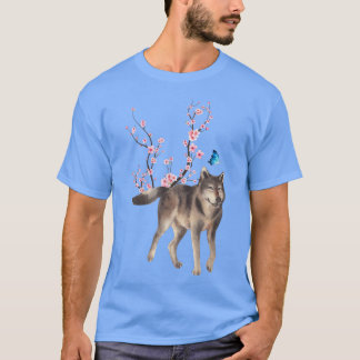 T-shirt Japon Sakura Cherry Blossom Wolve Japonais