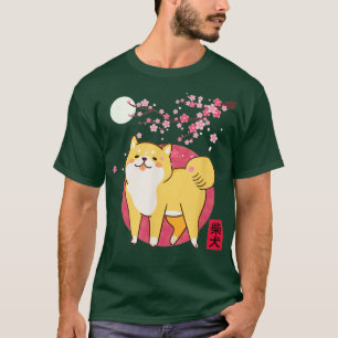 T-shirt Japon Style Cherry Blossom Moon Kanji Akita Shiba