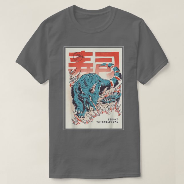 T-shirt Japon Sushi Dinosaur Tricératops Alimentation japo (Design devant)