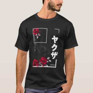 T-shirt Japonais Aesthétique Crâne Rose Japon Goth Gothiqu