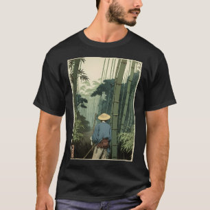 T-shirt Japonais Bamboo Grove Woodblock Nature spirituelle