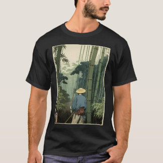 T-shirt Japonais Bamboo Grove Woodblock Nature spirituelle
