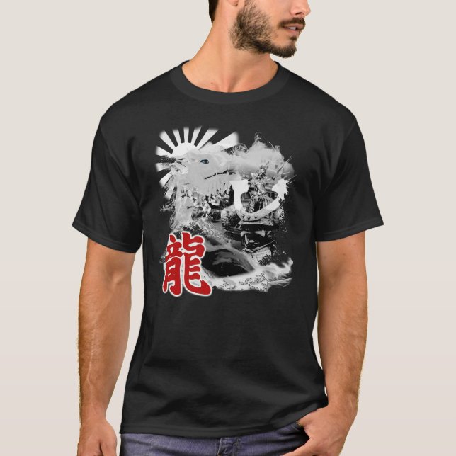 T-shirt Japonais Dragon Blanc Samurai Warrier (Devant)