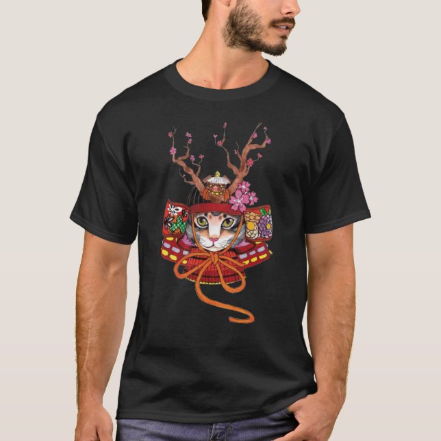 T-shirt japonais Edo Samurai Neko Kitten (Devant)