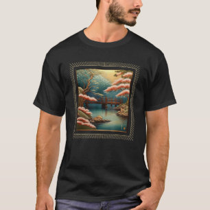 T-shirt Japonais esthétique pont de la rivière Nature pays