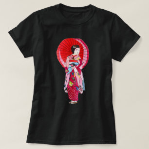 T-shirt Japonais Geisha rouge kimono art mignon