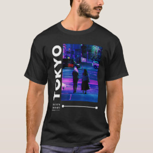 T-shirt Japonais Glitch Cyberpunk Tokyo Streetwear Aesthet