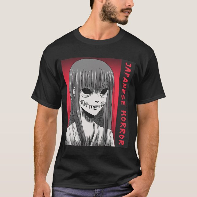T-shirt Japonais Horreur Anime Bouche pointillée (Devant)