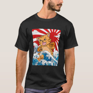 T-shirt Japonais Kaiju Chat Anime Manga Otaku Vagues Océan